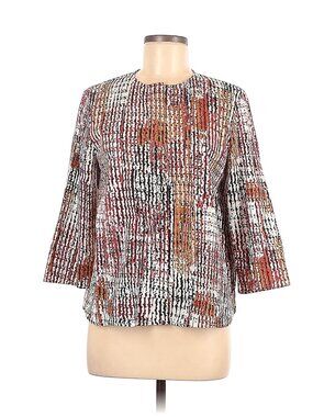 Anne Klein Brown Black White Brick Red Open Front Blazer Jacket Size 6